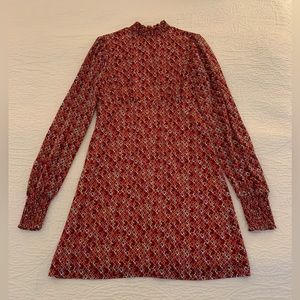 Smockneck Mini Tea Rose Floral Orange Cranberry Dress